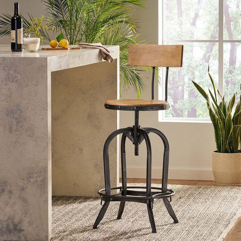 Stylish Fir Wood Barstool with Upholstered Seat for Home Bar or Kitchen