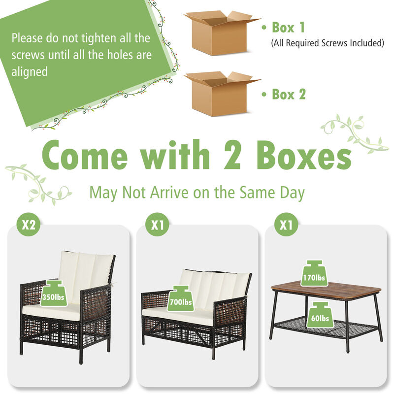 4 Pieces Patio Rattan Furniture Set with 2-Tier Coffee Table