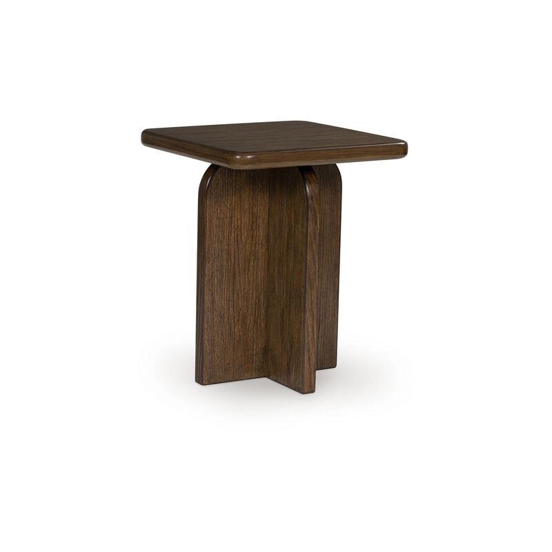 Medy 2pc Coffee and End Table Set, Wide Geometric Base, Textured Brown - Benzara