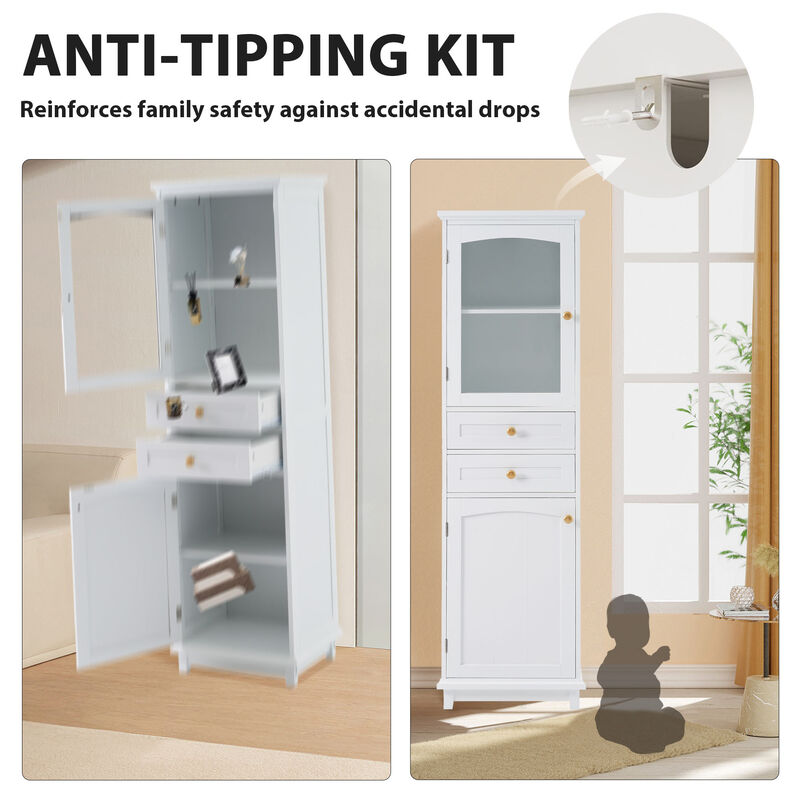 Merax Tall Bathroom Storage Cabinet with Glass Doors