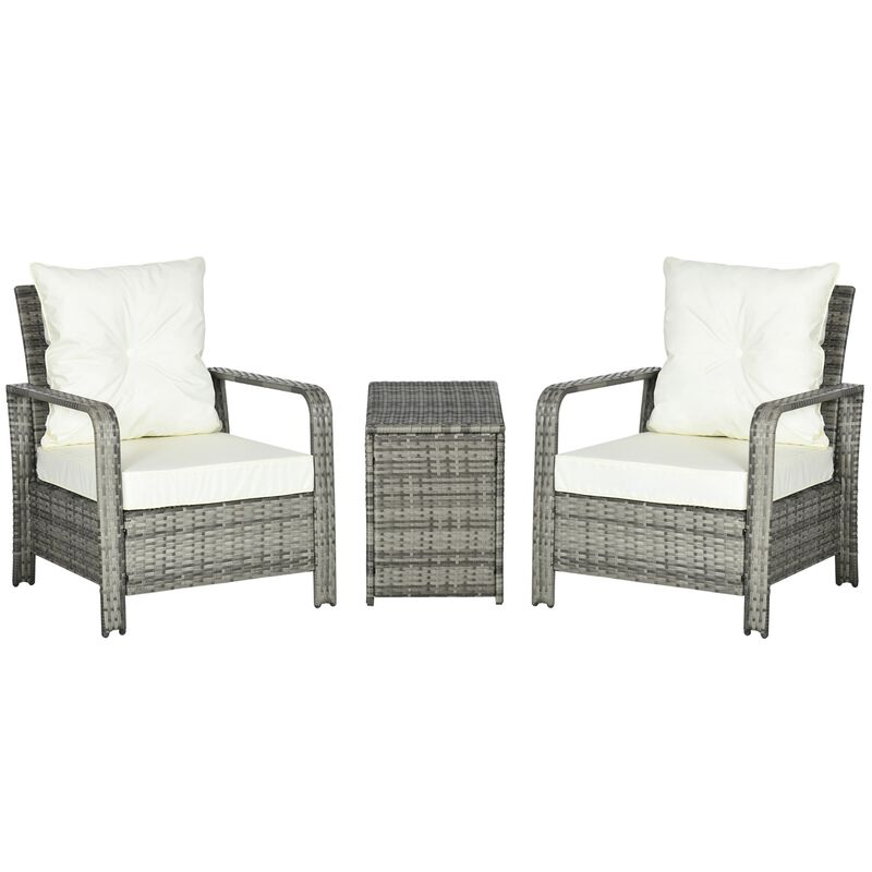 Outdoor Conversation Set: 3-Piece Rattan Wicker Bistro Set with Storage Table