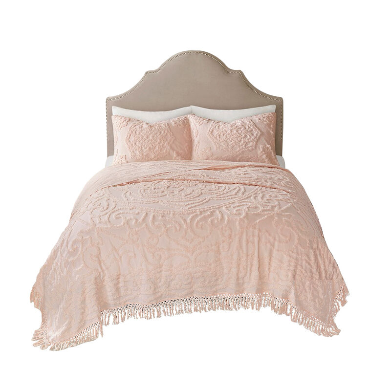 Gracie Mills Ray Boho Tufted Cotton Chenille Medallion Fringe Coverlet Set