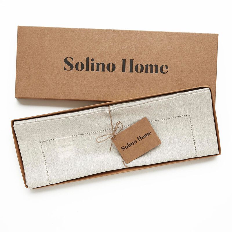Solino Home 100% Pure Linen Square Placemats 14 x 14 Inch Set of 4 | Classic Hemstitch