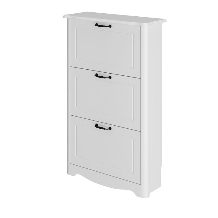 FUFU&GAGA 44" H 3-Tier White MDF Shoe Cabinet with Flip Drawers, Holds 12 Pairs ,(28.2" W x 10.4" D x 44" H),White