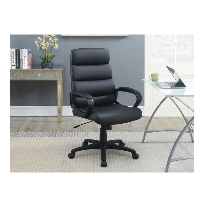Black Faux Leather Cushioned Upholstered 1 Piece Office Chair Adjustable Height Desk Chair Relax