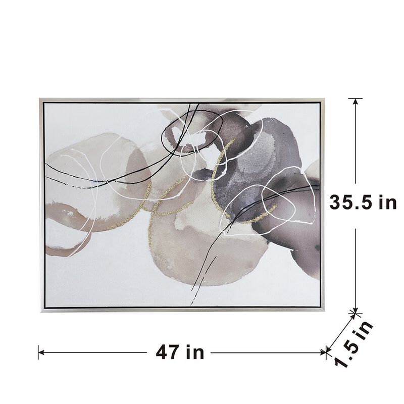 35 x 47 Landscape Abstract Art Watercolor Oil Painting, Mixed Gray, Brown - Benzara