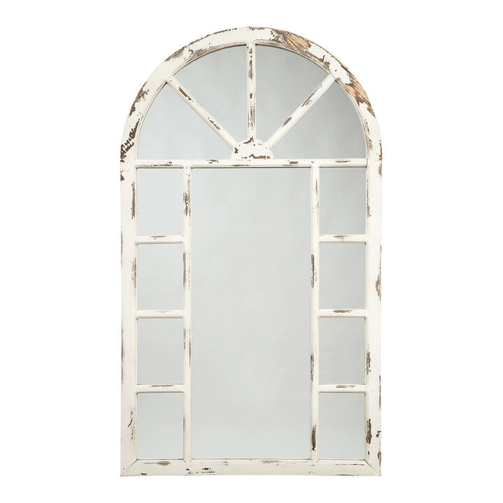 Wooden Window Pane Design Accent Mirror, Antique White-Benzara