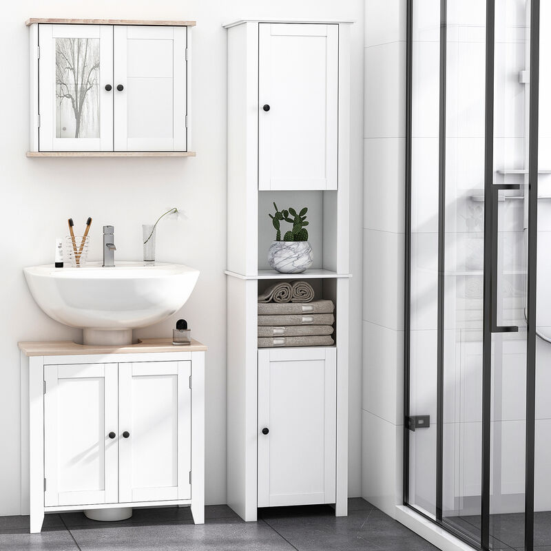 67� Wood Freestanding Bathroom Linen Tower Storage Unit Cabinet White