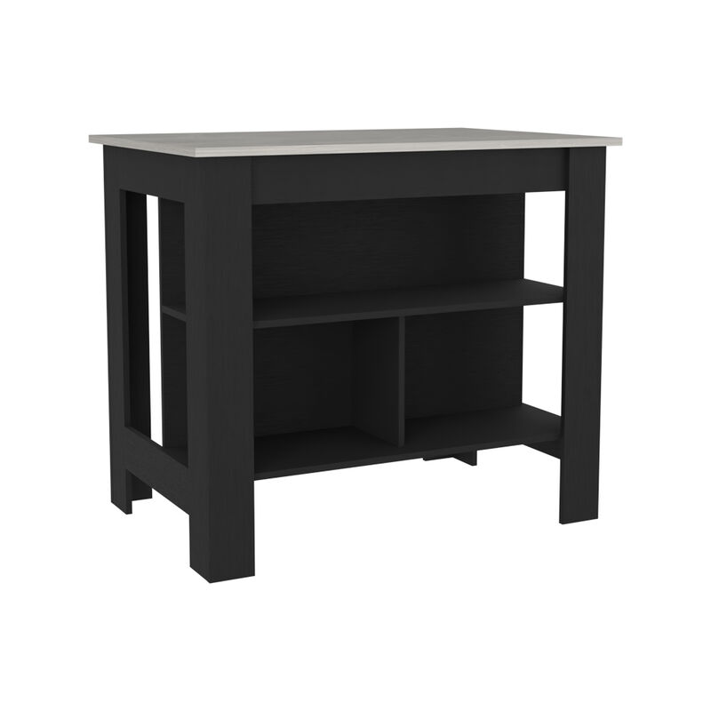Kitchen Island Dozza, Kitchen, Black / Ibiza Marble Color Finish