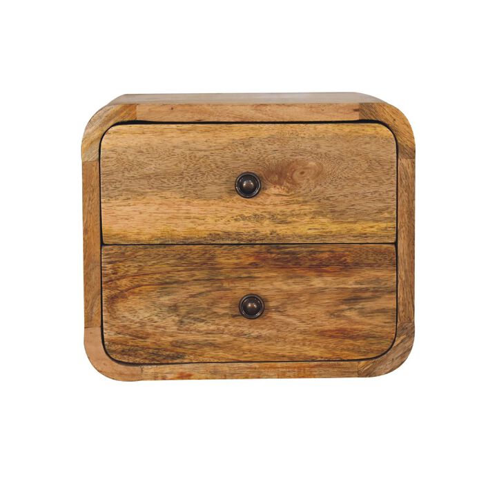 Mini Curve Oak-ish Solid Wood 2 Drawers FloatingNightStand