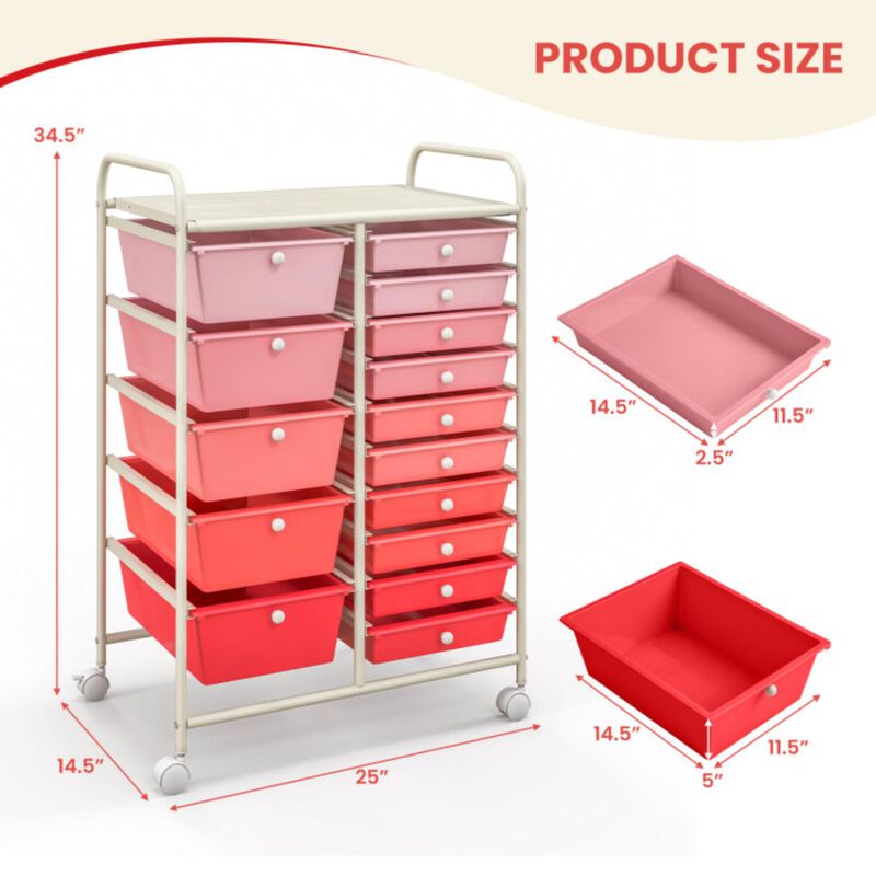 Hivvago 15-Drawer Utility Rolling Organizer Cart Multi-Use Storage