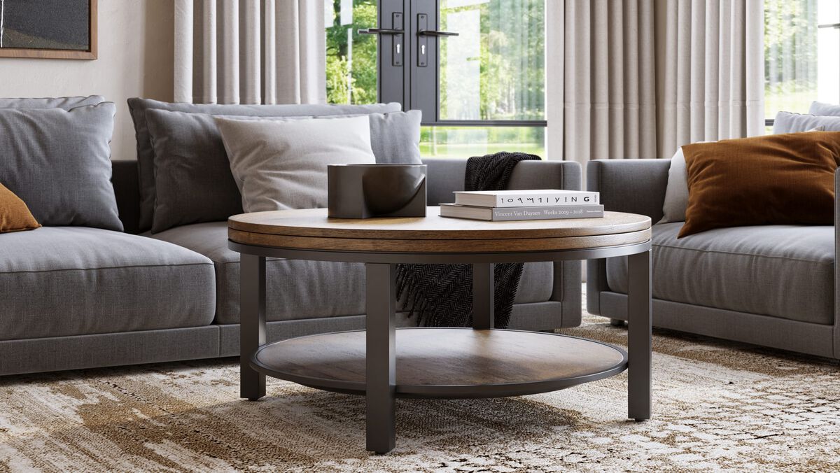 Canyon Solid Wood and Metal Round Coffee Table
