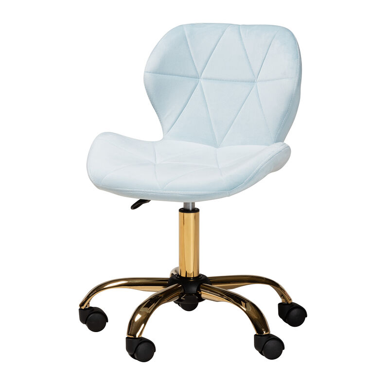 Baxton Studio Savara and Luxe Grey Velvet Fabric and Gold Metal Swivel Office Chair