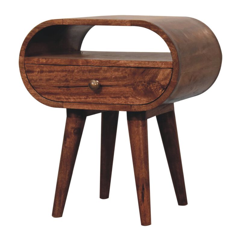 Artisan Furniture Solid Wood Honey Caramel Circular Bedside with Open Slot