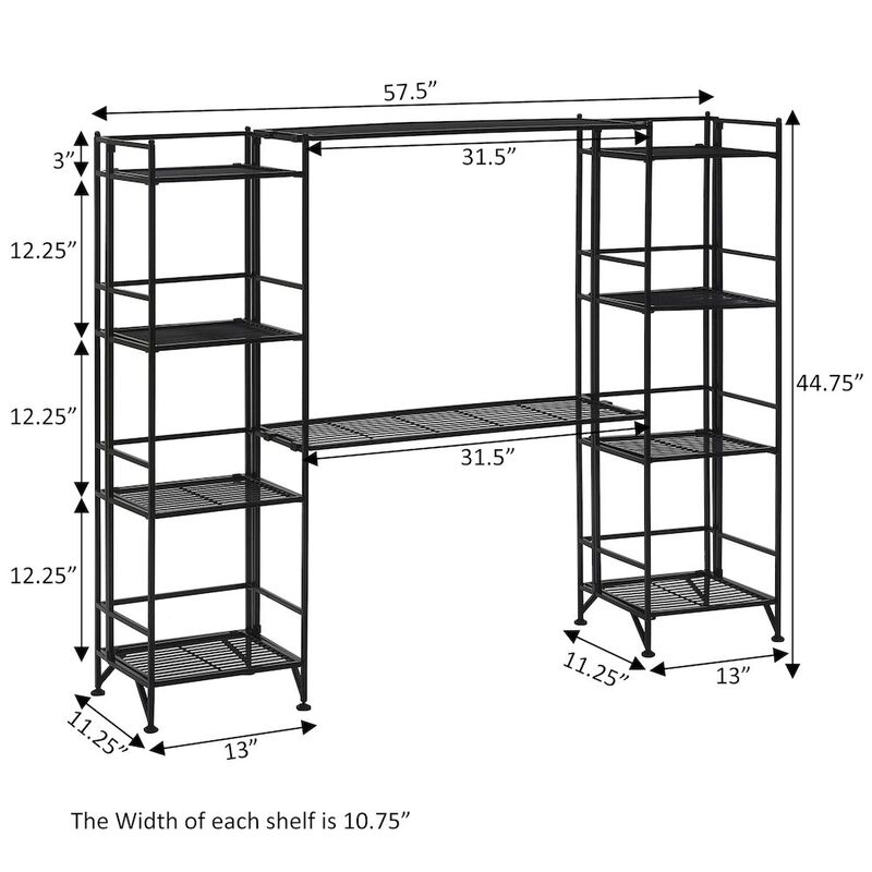 Convenience Concepts Xtra Storage 4 Tier Folding Metal Shelves with Set of 2 Deluxe Extension Shelves