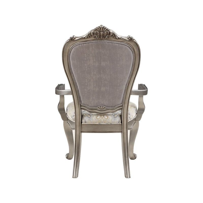 Aria 27 Inch Side Dining Chair Set of 2, Velvet, Antique Platinum Tone - Benzara