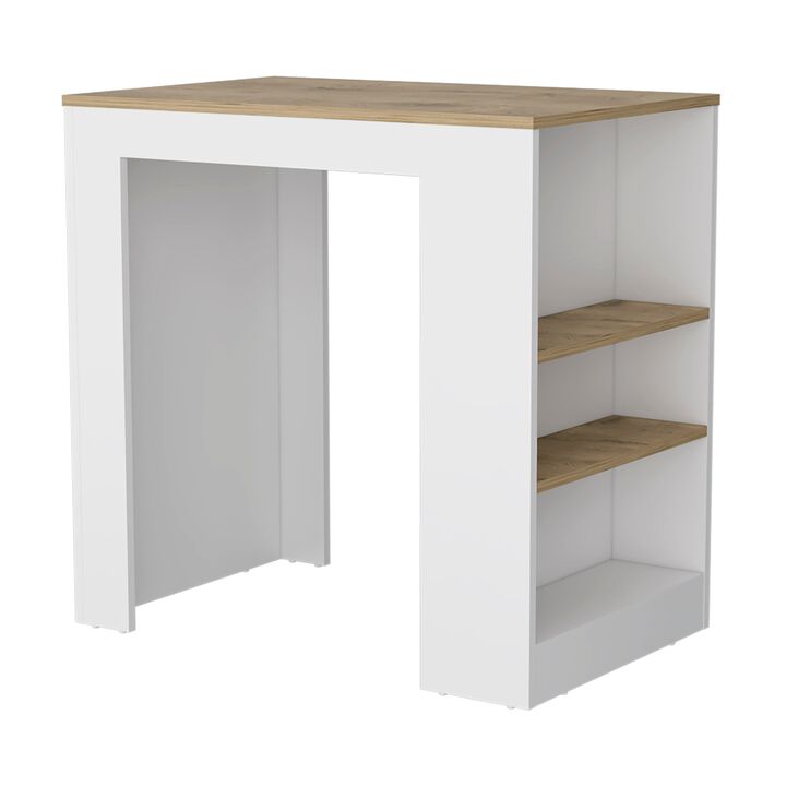 DEPOT E-SHOP Lacour Kitchen Island, Kitchen Bar Table with 3-Side Shelves