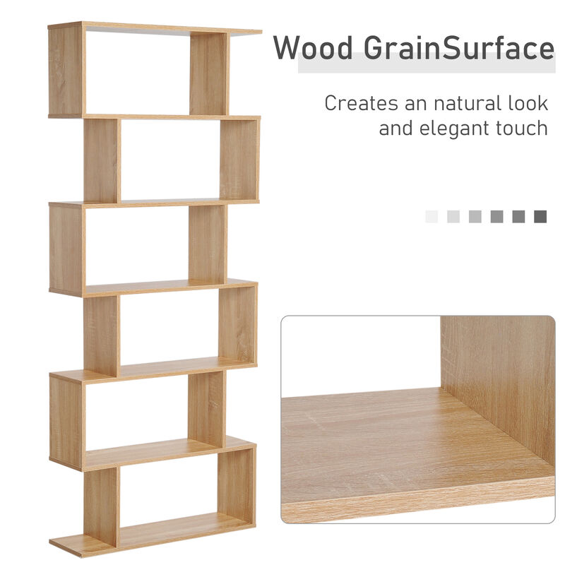 HOMCOM 75"H Bookcase 6 Shelf S-Shaped Bookshelf Storage Display Stand Organizer