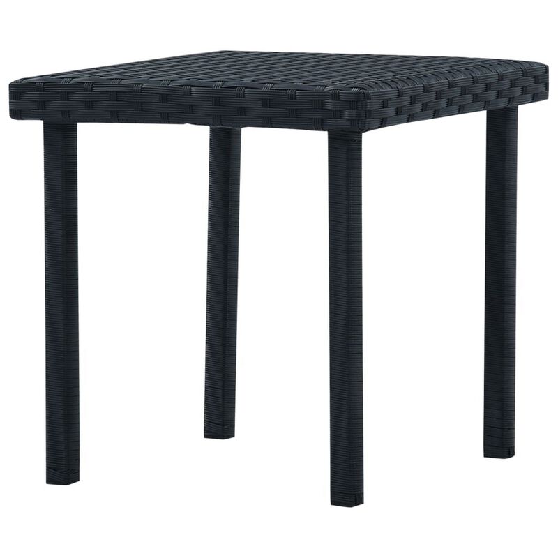 Outdoor Side End Tea Table, 16 Inch Steel, Square Black Poly Rattan - Benzara