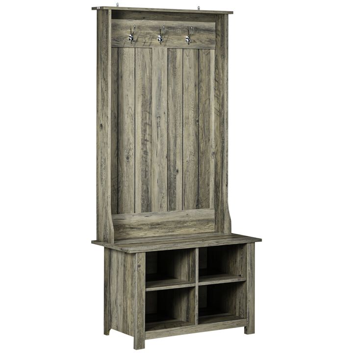 Gray Entryway Storage: Hall Tree with Shoe Bench & Coat Rack