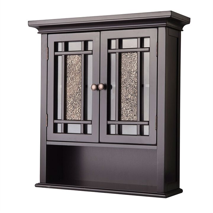 Hivvago Espresso Bathroom Wall Cabinet with Amber Mosaic Glass Accents