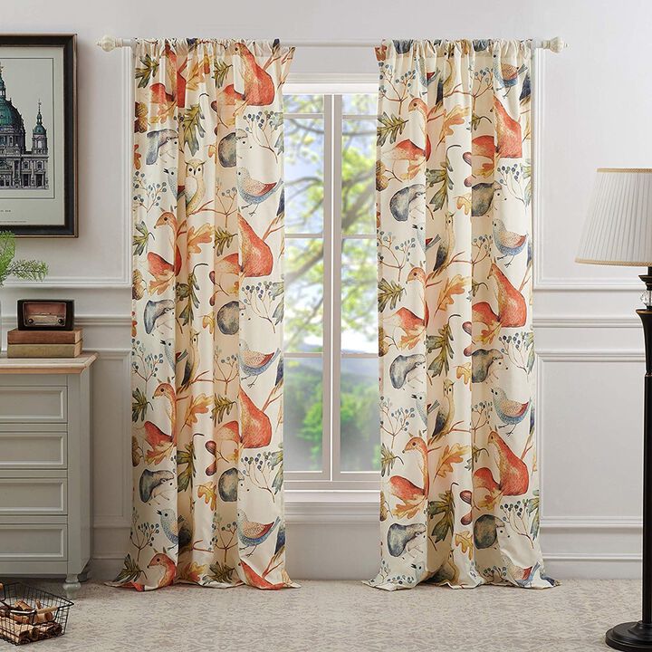 Barefoot Bungalow Willow 2 Panel And 2 Tie Back with 3" Rod Pocket Window Curtain - 42x84", Multi