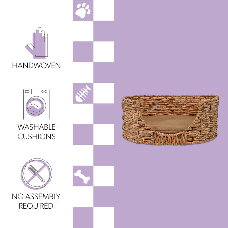 Perri Classic Farmhouse Handwoven Hyacinth Oval Pet Bed with Machine-Washable Cushion