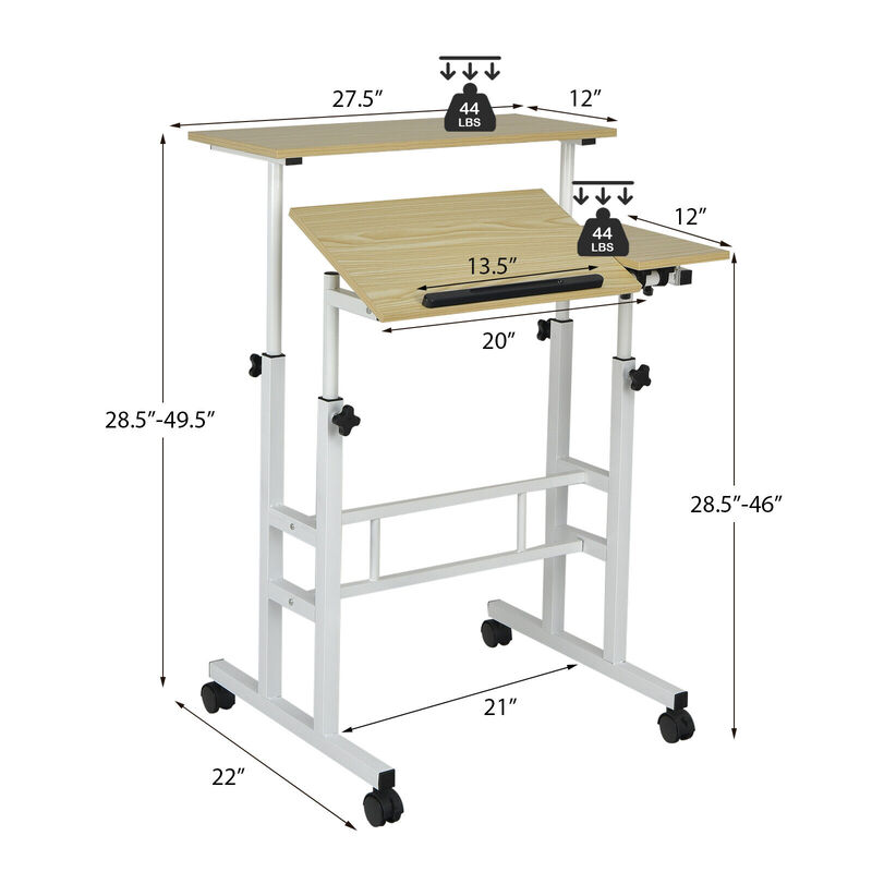 Mobile Standing up Desk Adjustable Computer Desk Tilting Workstation