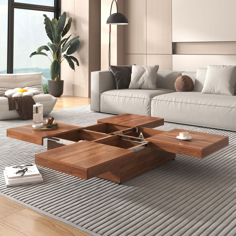 Merax Square Marble Veneer Coffee Table with Storage