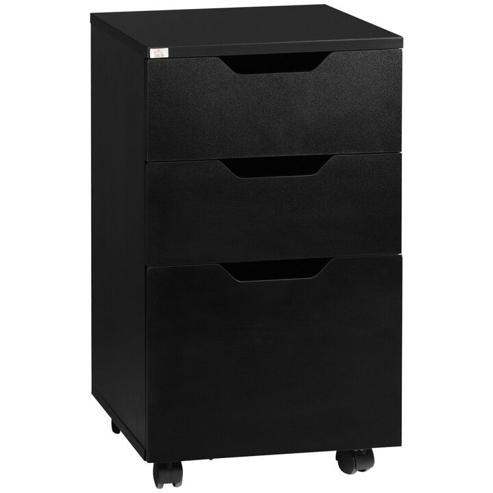 Black Office Organizer: Rolling 3-Drawer Vertical File Cabinet
