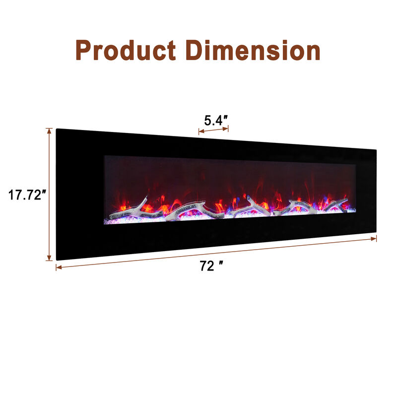 MONDAWE 72" Wall-Mounted Electric Fireplace 5120 BTU Heater with Bluetooth Speaker & Remote Control Adjustable Flame Color & Temperature Setting
