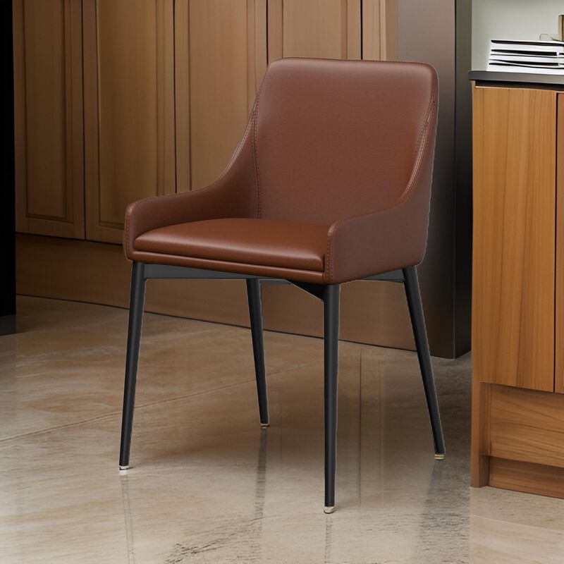21 Inch Dining Chair, Set of 2, Sleek Black Base, Vegan Leather, Cognac - Benzara