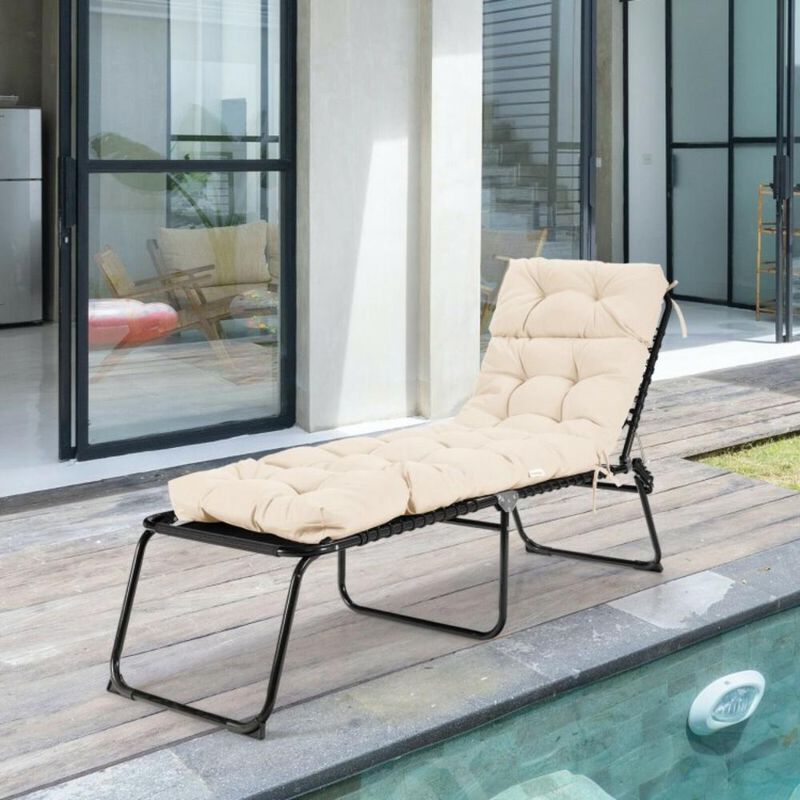 Outdoor Lounge Chaise Cushion with String Ties for Garden Poolside