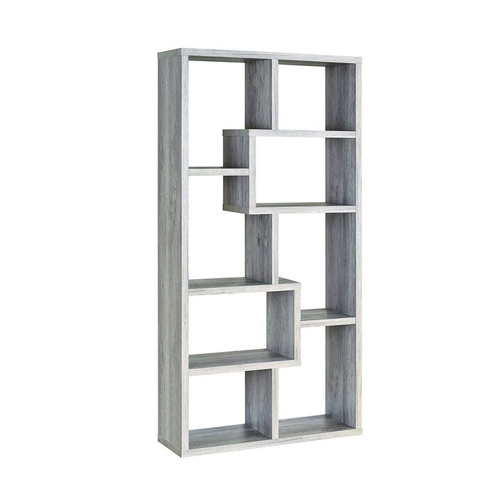 Modish Wooden Bookcase With Multiple Shelves, Gray-Benzara