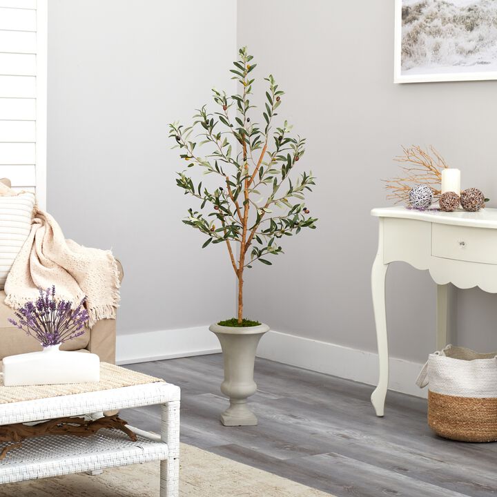 Hivvago 57 Inches Olive Artificial Tree in Sand Colored Urn