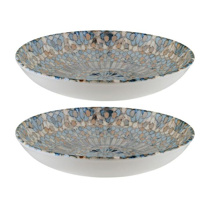 Luca Mosaic Matte dia.11" h:2.5" 57 oz. Round Decorated Porcelain Bowl (Set of 2)