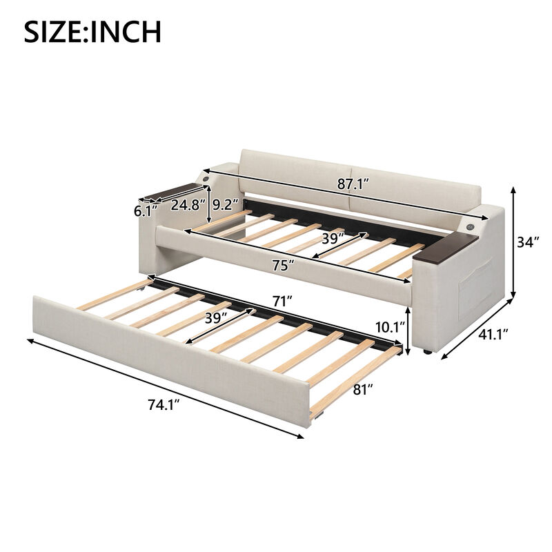 Merax Upholstery Daybed with Trundle and USB Port