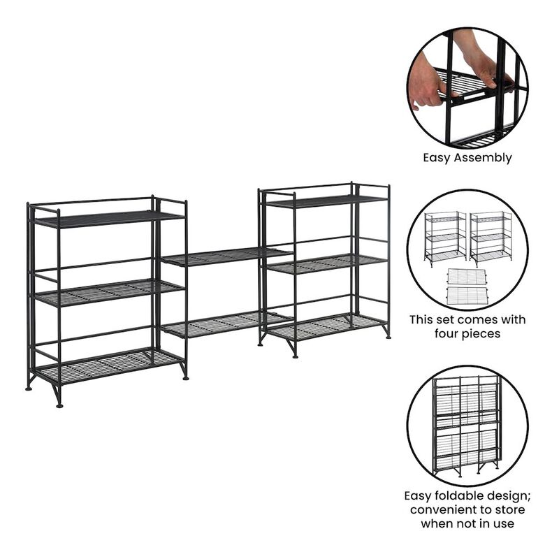 Convenience Concepts Xtra Storage 3 Tier Wide Folding Metal Shelves with Set of 2 Extension Shelves
