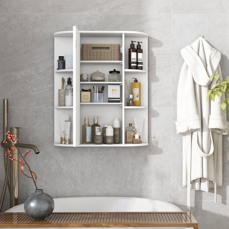 Costway Bathroom Cabinet Single Door Shelves Wall Mount Cabinet with Mirror White