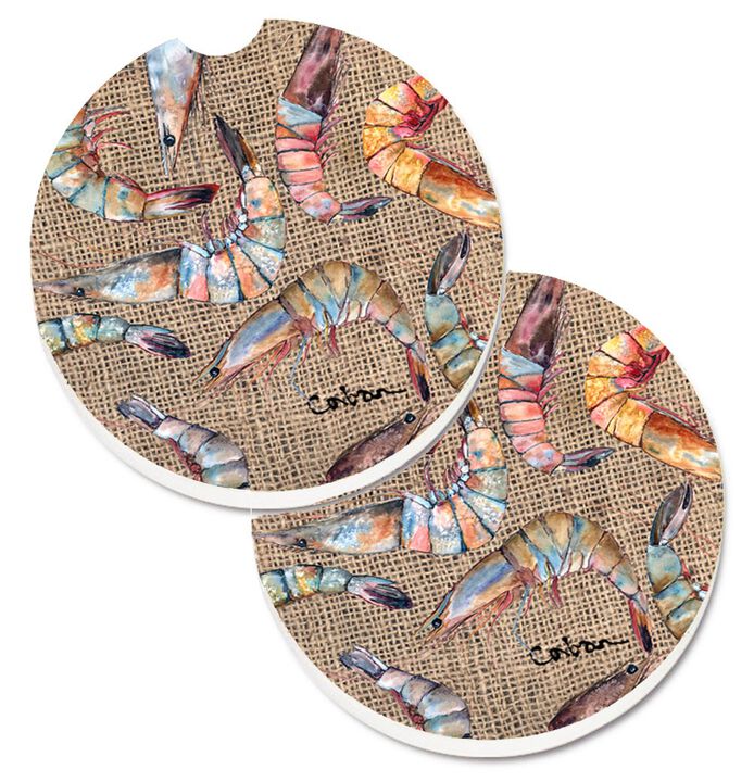 Caroline's Treasures Shrimp Set of 2 Cup Holder Car Coasters 8738CARC, 2.56, Multicolor