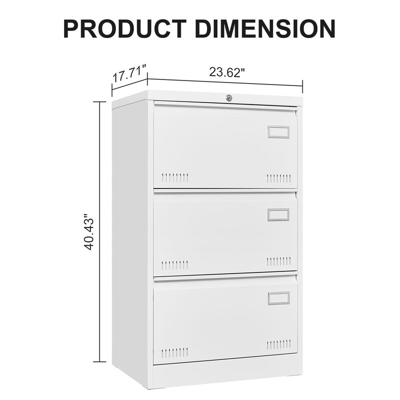Filing Cabinet Lateral File Cabinet 3 Drawer, Blcak Locking Metal File Cabinets Three Drawer, Office Filing Cabinet with Lock Drawers for Home Office/Legal/Letter/A4/F4