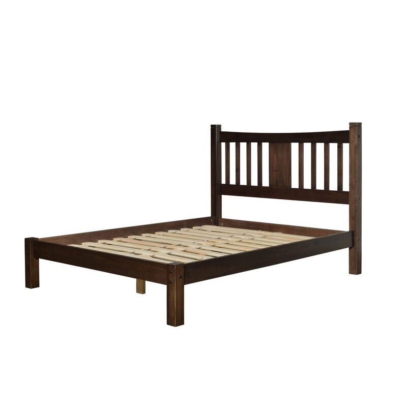 Hivvago Queen Size Farmhouse Style Solid Wood Platform Bed with Headboard in Espresso
