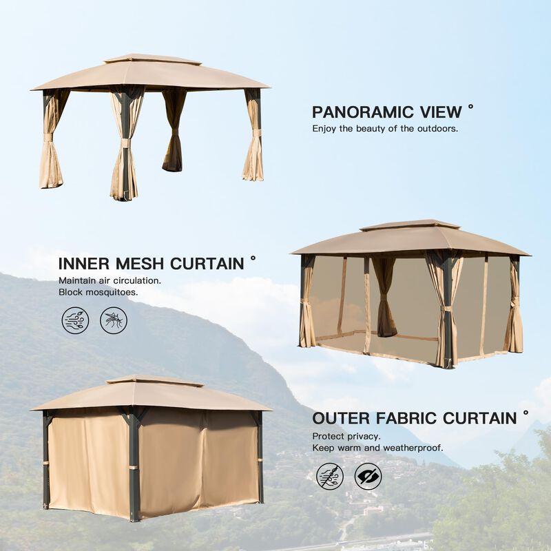 Mondawe 10x14Ft Outdoor Pavilion Tent Double Roofs Gazebo,With Privacy Curtains,Mosquito Nets