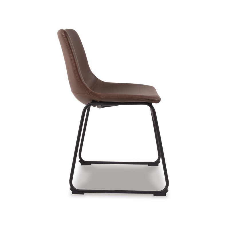 Tia Dining Chair Set of 2, Brown Faux Leather, Bucket Seat, Metal - Benzara