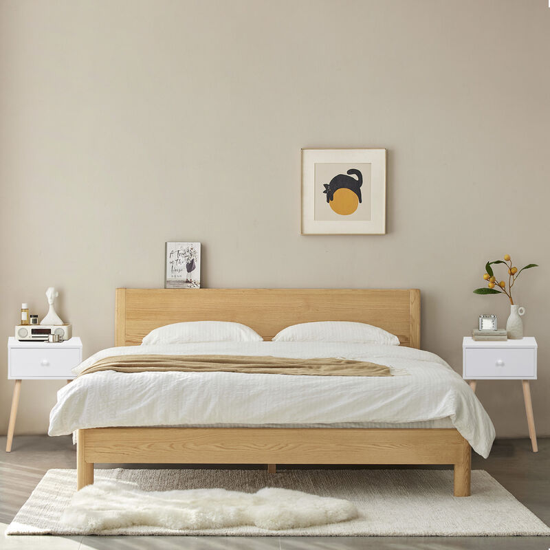 Jaxpety Set of 2 Wood Nightstand with Storage Drawer and Solid Wood Leg