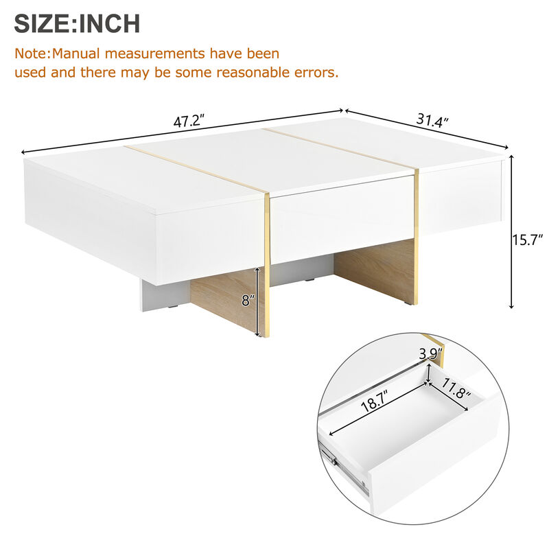 Merax Minimalist High Gloss Coffee Table with 2 Drawers