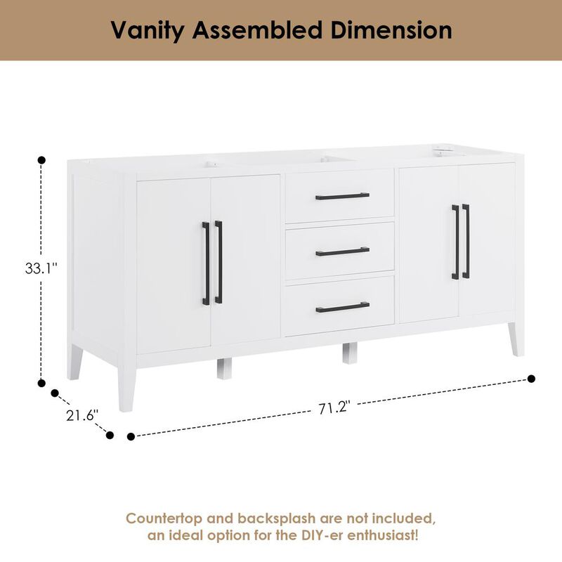 Altair Double Bathroom Cabinet Vanity Base in White without Top and Sink, no Mirror