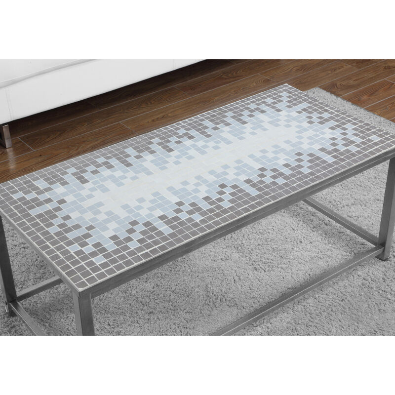 Monarch Specialties I 3140 Coffee Table, Accent, Cocktail, Rectangular, Living Room, 42" L, Metal, Tile, Blue, Grey, Transitional
