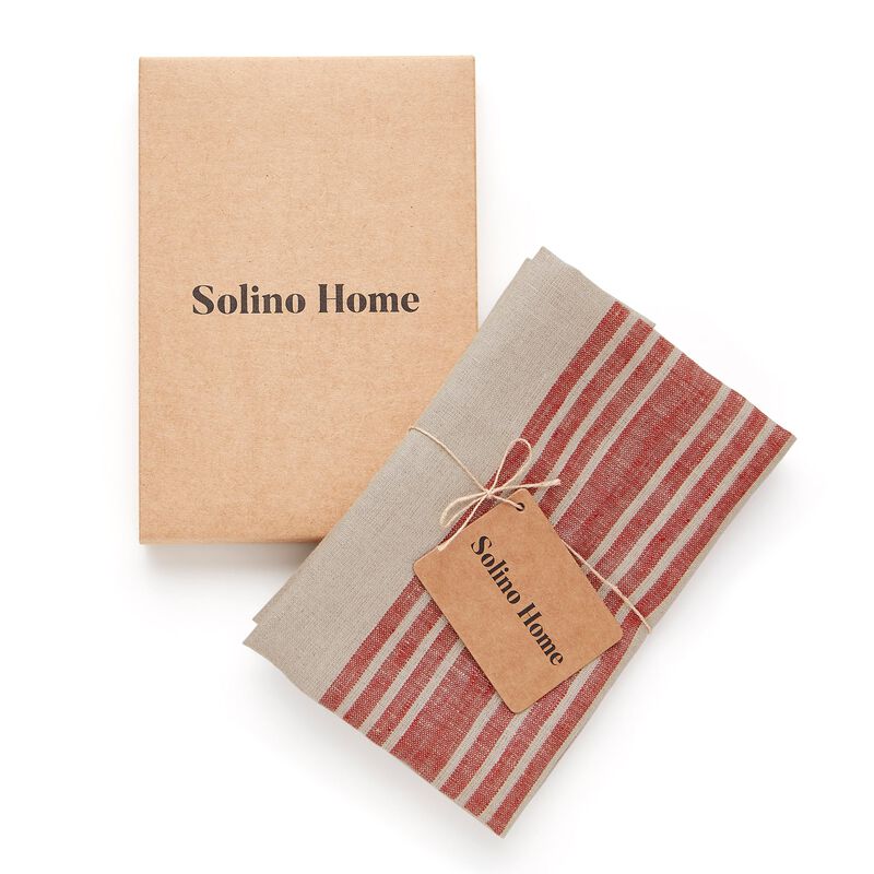 Solino Home 100% Pure Stripe Linen Kitchen Towels 17x26" Set of 2 for Spring & Easter | Farmhouse