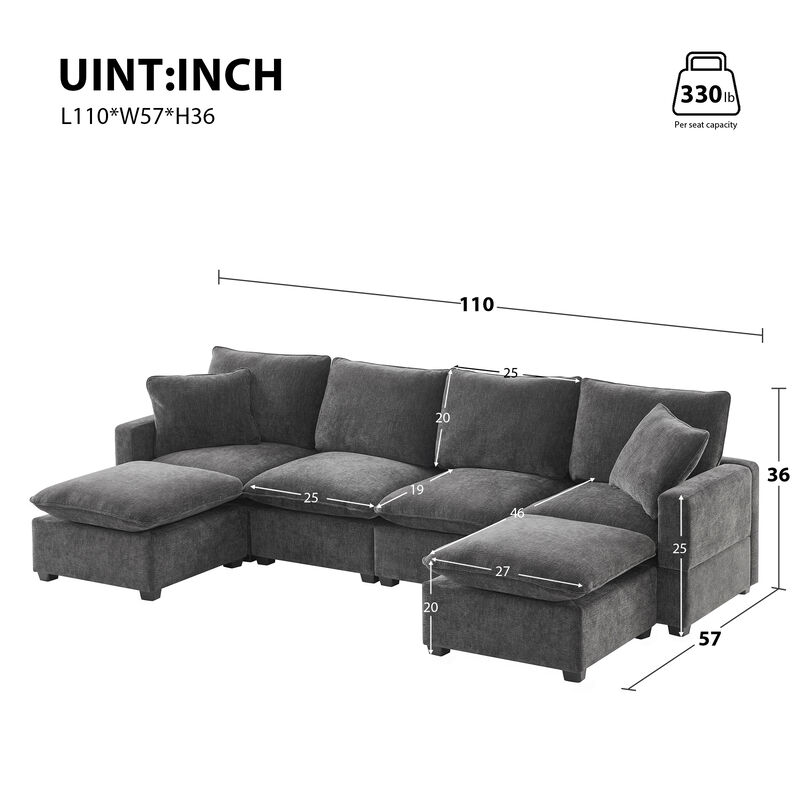 Merax Modern Modular Chenille Sectional Sofa with Pillows